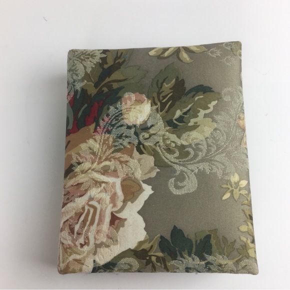 Other - Floral Jacquard Fabric Covered Box Green Ivory Roses Book